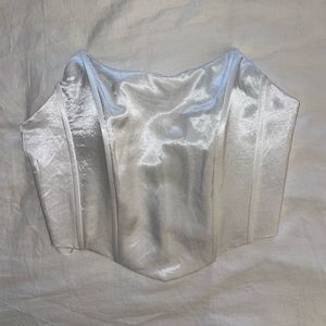 White Structured Strapless Corset Satin Top